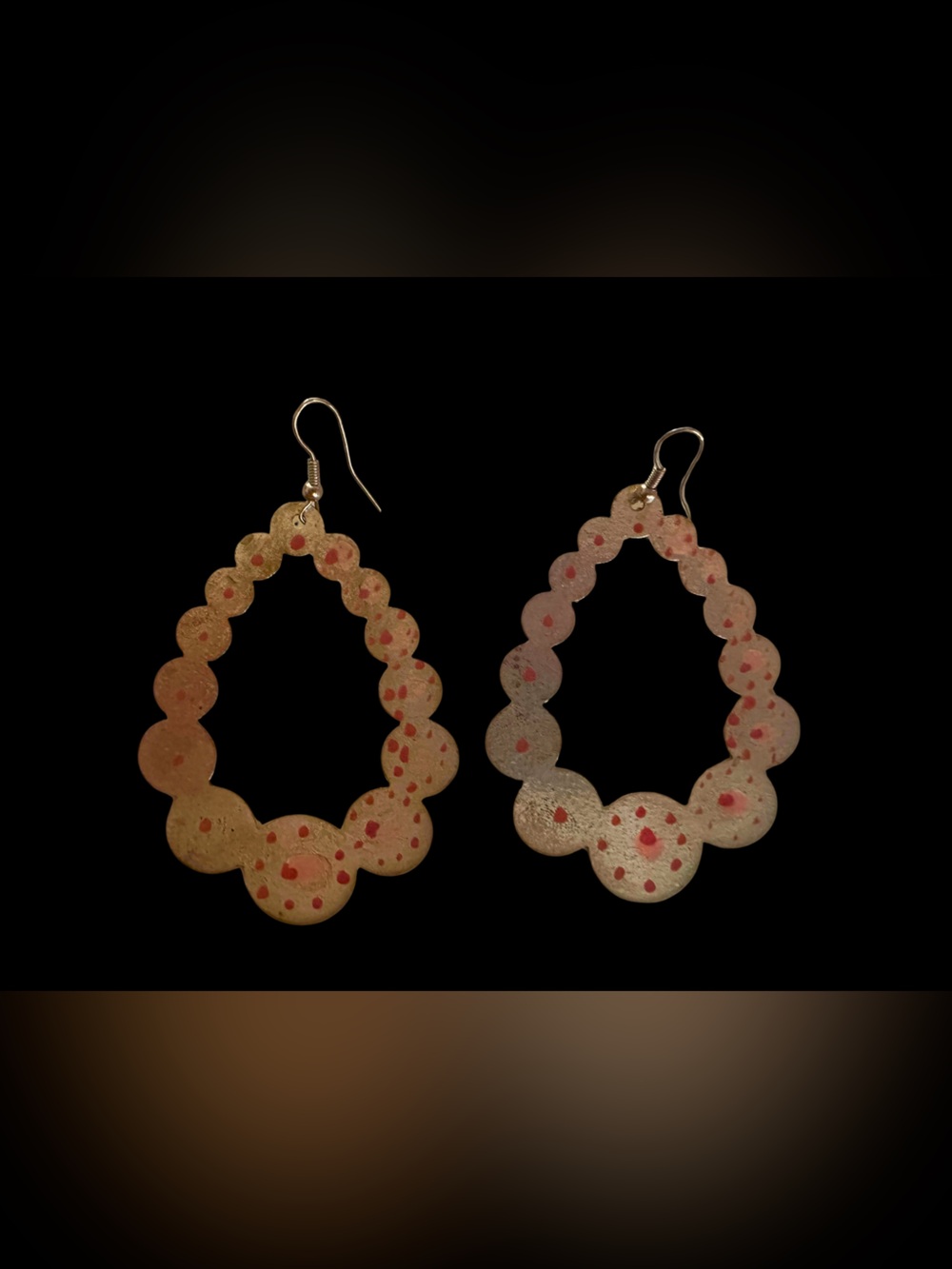 Silver-Tone Scalloped Teardrop Earrings with Pink Speckle Detail